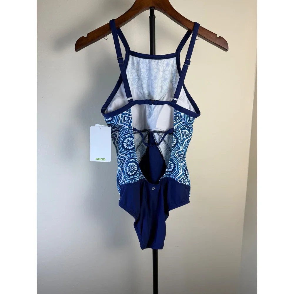 NEXT Women Spice Market Contour One Piece Swimsuit Beach‎ Summer Blue Geom Small